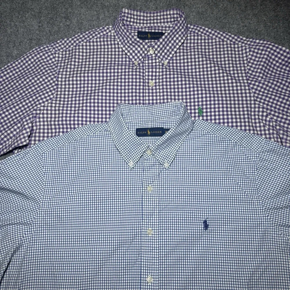 Polo Ralph Lauren Button Down Shirt Plaid Checkered Men XL Long Sleeve Lot of 2